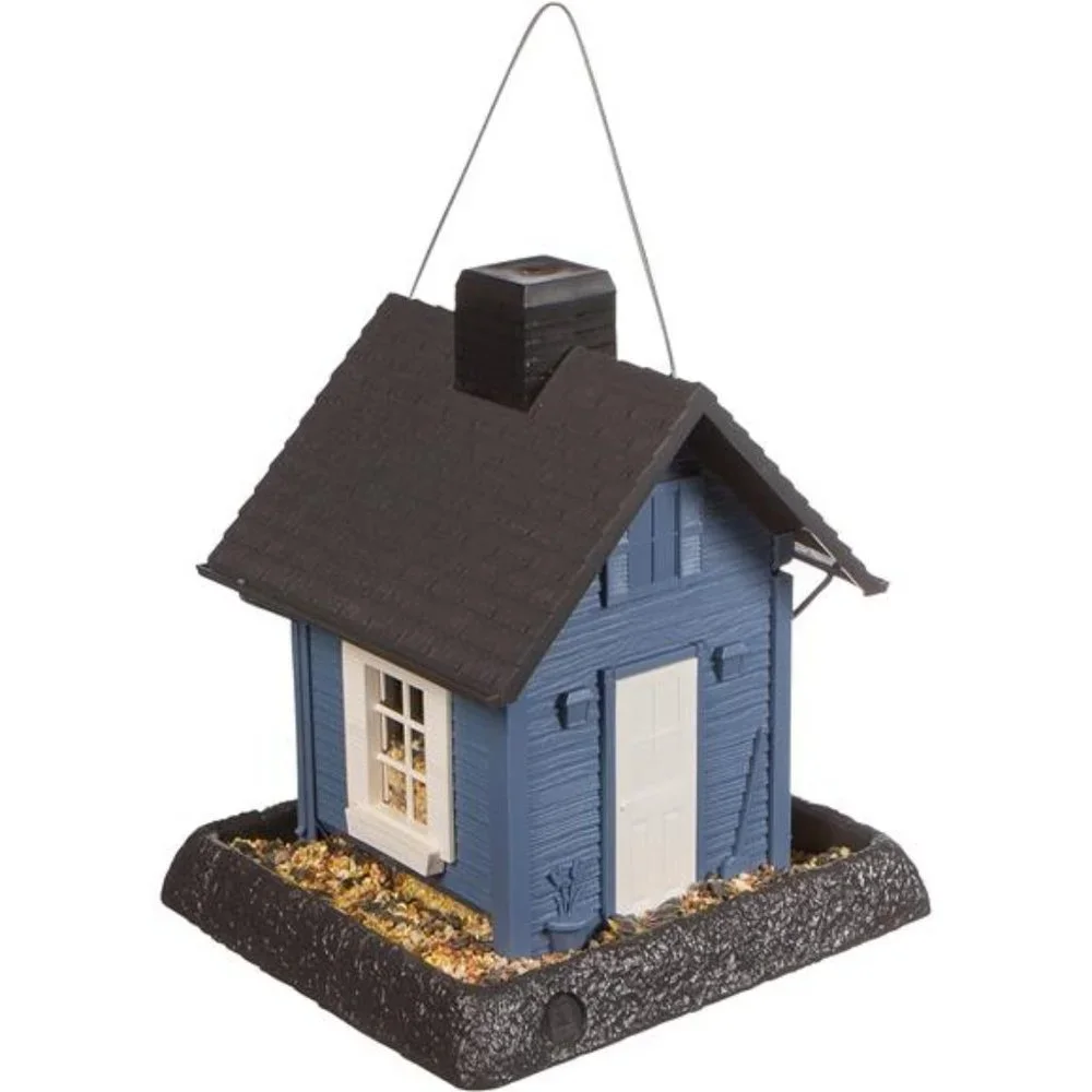 Village Collection Blue Cottage Birdfeeder: Easy Fill and Clean. Squirrel Proof